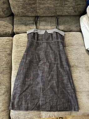 Chima Sleeveless Charcoal Gray A-Line Dress with Contrast Trim